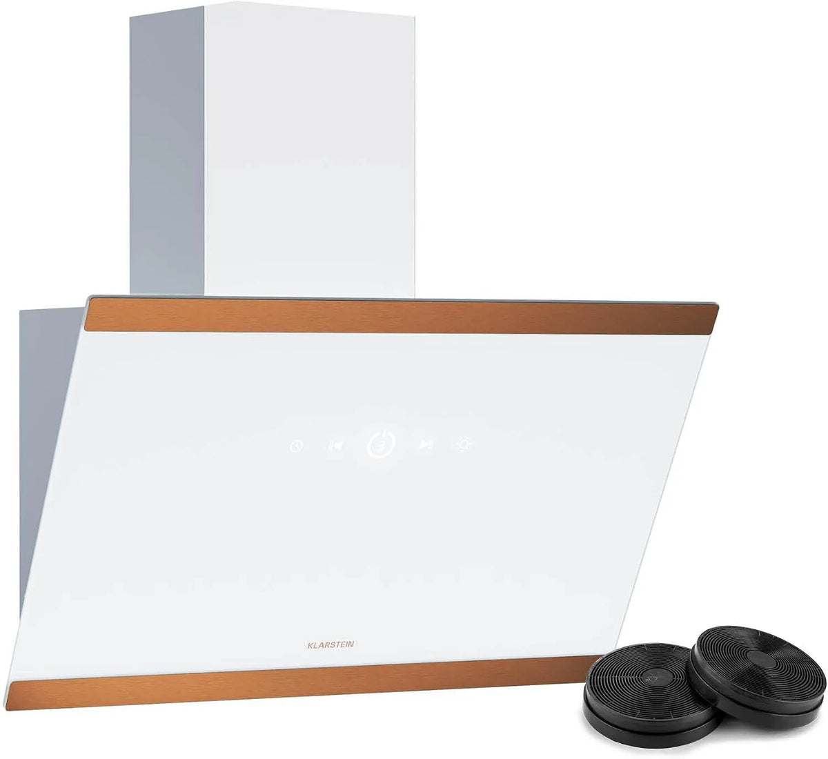 Klarstein Hotte aspirante, 60 cm, 578 m3/h, hotte de cuisine, tactile, silencieux, blanc, Silencieuse 34, LED, 5 dB, CEE A++, Blanc & Cuivre