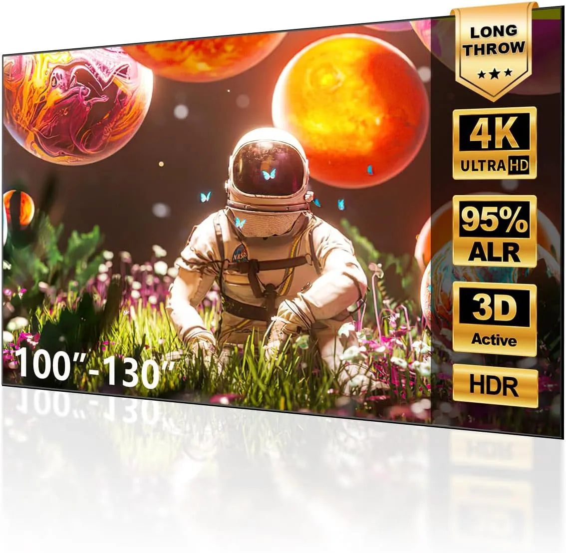 Vidéoprojecteur 4K, 8K, 100 pouces, installation murale, 4K UHD, projecteur vidéo, 95% Rejet Lumière Ambiante, 16:9, Non UST, Écran Projecteur ALR
