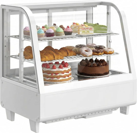 Vitrine réfrigérée, 100 L, 2 à 10 °C, Upstreman CD101, éclairage LED, pâtisserie, blanc, Contrôle Numérique de Température 2-10°C, 2 Étages Réglables
