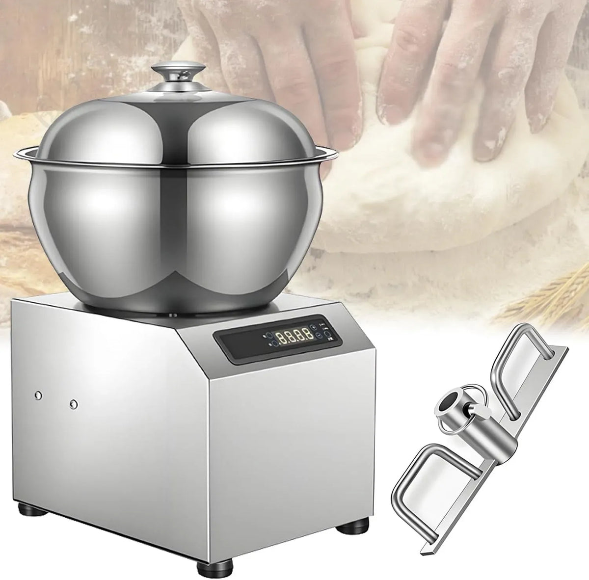 kg/8 en Acier Inoxydable, équipé de cuve Amovible et minuteur de 30 Minutes, Pétrin électrique à Spirale 5 kg, pour Usage Domestique et Commercial 8kg