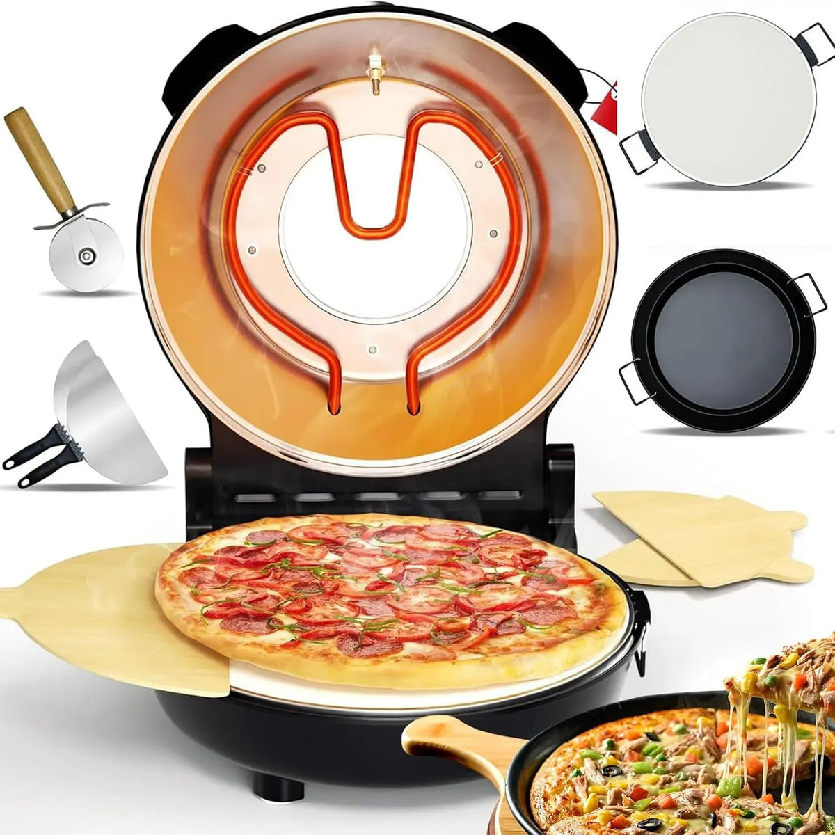 Four électrique à pizza, 12 pouces, portable, minuteur, gril, noir, Chauffe jusqu'à 420 ℃, cuiseur à Pizza